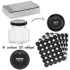 Set mit 24 quadratischen Gläsern à 120 ml + Set mit 120 Gewürzetiketten – WYG120/53-N