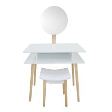 Schminktisch mit rundem Spiegel + Hocker – Weiß – PHO5803