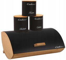 Chomik - Brotbox Ortica – Bambus mit Metalldeckel 36,5x25x13 cm, schwarz matt + 3 Aufbewahrungsdosen 11,5x11,5x12 cm *4935