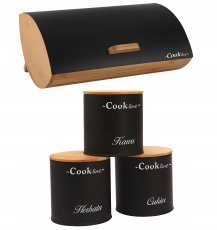 Chomik - Brotbox Ortica – Bambus mit Metalldeckel 36,5x25x13 cm, schwarz matt + 3 Aufbewahrungsdosen 11,5x11,5x12 cm *4935