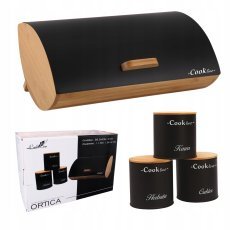 Chomik - Brotbox Ortica – Bambus mit Metalldeckel 36,5x25x13 cm, schwarz matt + 3 Aufbewahrungsdosen 11,5x11,5x12 cm *4935