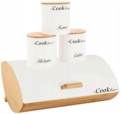 Chomik - Brotbox Aglio – aus Bambus mit Metalldeckel, 36,5 x 25 x 13 cm, mattweiß + 3 Dosen 11,5 x 11,5 x 12 cm *4942