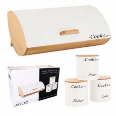 Chomik - Brotbox Aglio – aus Bambus mit Metalldeckel, 36,5 x 25 x 13 cm, mattweiß + 3 Dosen 11,5 x 11,5 x 12 cm *4942