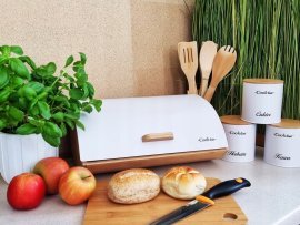 Chomik - Brotbox Aglio – aus Bambus mit Metalldeckel, 36,5 x 25 x 13 cm, mattweiß + 3 Dosen 11,5 x 11,5 x 12 cm *4942