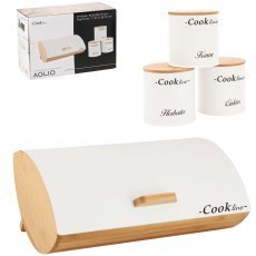 Brotbox Aglio – aus Bambus mit Metalldeckel, 36,5 x 25 x 13 cm, mattweiß + 3 Dosen 11,5 x 11,5 x 12 cm *4942
