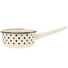 Emaillierter Kochtopf mit Griff 1,5 l, 16 cm, weiß mit Punkten *3554