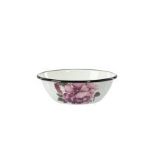 Emaillierte Schüssel 0,6 l, 16,5 cm, weiß – Pfingstrose Laura *9051
