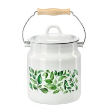 Emaillierter Eimer 3,3 l, 16 cm, weiß, Ficus m/Deckel *9105