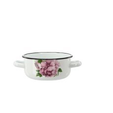 Emaille-Kasserolle mit zwei Griffen 1,5 l, 16 cm, weiß, Pfingstrose Laura *9136