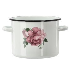 Emaille-Gusseisentopf 4,5 l – 20 cm, weiß – Pfingstrose Laura *9211