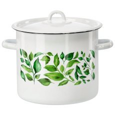 Emaillierter Topf 7 l, 22 cm, weiß mit Ficus-Motiv *9266