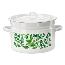 Emaille-Topf 9 l, 26 cm, weiß, Ficus, mit Deckel *9273