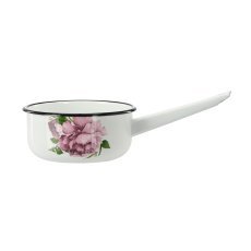 Emaille-Kasserolle mit Griff 1,5 l, 16 cm, weiß – Pfingstrose Laura *9297