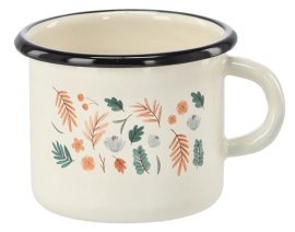 Emailbecher mit Blättermotiv, 0,5 L – Creme – EMA2280