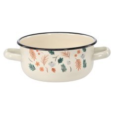 Emaille-Topf mit zwei Griffen und Blättermotiv, 1,5 L – Creme