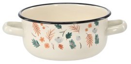 Emaille-Topf mit zwei Griffen und Blättermotiv, 1,5 L – Creme