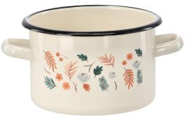 Emaillierter Topf mit Blättermotiv 2 L – Creme – EMA2341