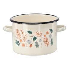 Emaille-Topf mit Blättermotiv, 3 L – Creme – EMA2365