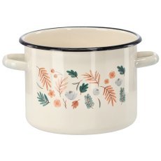 Emaille-Topf mit Blattmotiv, 4,5 L – Creme