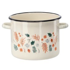 Emaille-Topf mit Blättermotiv, 5,5 L – Creme