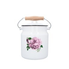 Emaillekanne 3,3 l, 16 cm, weiß, Pfingstrose Laura m/Deckel *2691
