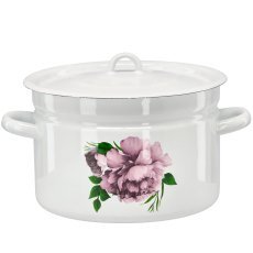 Emaille-Topf 9 l, 26 cm, weiß, Pfingstrose Laura, mit Deckel *2639