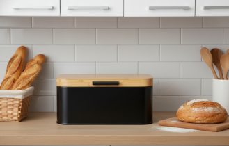 Chomik - Metall-Brotbox mit Bambusdeckel Lauro – schwarz – NEL3192