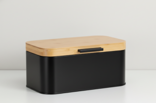 Chomik - Metall-Brotbox mit Bambusdeckel Lauro – schwarz – NEL3192