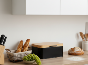 Chomik - Metall-Brotbox mit Bambusdeckel Lauro – schwarz – NEL3192