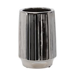 Keramischer Ziertopf für Blumentöpfe 22 x 22 x 32,5 cm, silberfarben mit Rillen *0299