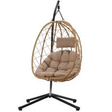 Chomik - Hängender Klappstuhl beige, Sitzpolster – beige, Gestell – schwarz *9100