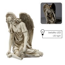 Figur Engel, sitzend mit LED-Kreuz – beige – DED8721