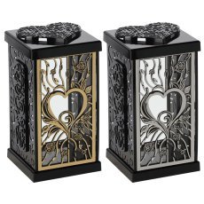 Laterne – Eleganz mit Rose und Herz – schwarz-silber/gold, 4er-Pack – ZOZ8354