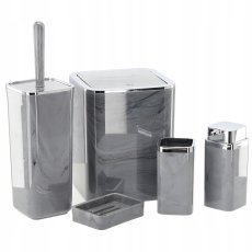 Chomik - 5-teiliges quadratisches Badezimmer-Set in marmoriertem Grau *5140