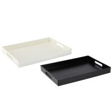 Rechteckiges Serviertablett mit Griffen 34,5 x 25 x 3,5 cm weiß / schwarz *7878