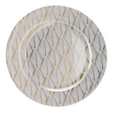Runde Untersetzer 33 x 33 x 1,5 cm im weiß-goldenen Blätterdesign, opak = 6 Stück *7779