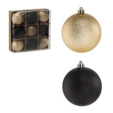 Set mit 9 Christbaumkugeln – schwarz-gold – GIF0560