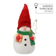 Weihnachtsdekoration – Schneemann mit LED-Lichtern, roter Mütze und kleinem Christbaum, 1 Stück – GOT5388