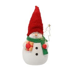 Chomik - Weihnachtsdekoration – Schneemann mit LED-Lichtern, roter Mütze und kleinem Christbaum, 1 Stück – GOT5388