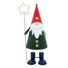 Chomik - Weihnachtsdekoration – Metallfigur Zwerg mit Stern und LED-Licht 13x13x37 cm – POI5272