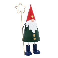 Chomik - Weihnachtsdekoration – Metallfigur Zwerg mit Stern und LED-Licht 13x13x37 cm – POI5272
