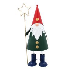 Chomik - Weihnachtsdekoration – Metallfigur Zwerg mit Stern und LED-Licht 13x13x37 cm – POI5272