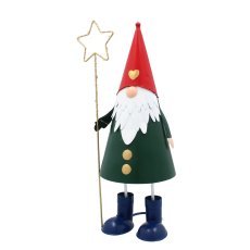 Chomik - Weihnachtsdekoration – Metallfigur Zwerg mit Stern und LED-Licht 13x13x37 cm – POI5272