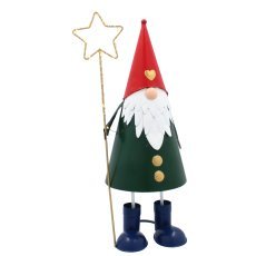 Chomik - Weihnachtsdekoration – Metallfigur Zwerg mit Stern und LED-Licht 13x13x37 cm – POI5272