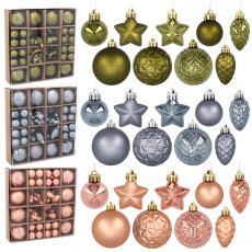 Kpl. 60 Weihnachtskugeln in Oliv-, Kupfer- und Graphit-Tönen, gemischte Designs *7603