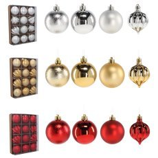 Set mit 12 Christbaumkugeln, Ø 6 cm, in Rot/Gold/Silber – gemischte Designs *7610