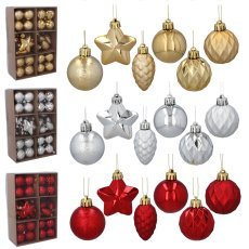 Set mit 47 Christbaumkugeln, 4–6 cm, in Rot/Gold/Silber, gemischte Designs *7696