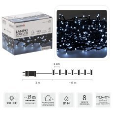 LED-Lichterkette 300 L kaltweiß, Länge 3 + 15 m, für Innen- und Außenbereich *9515