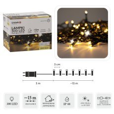 LED-Lichterkette 300 L warmweiß + kaltweiß Flash, Länge 3 + 15 m für Innen- und Außenbereich *9539