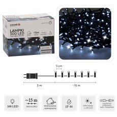 LED-Lichterkette mit 300 LEDs, kaltweiß + kaltweiß blinkend, Länge 3 + 15 m, für innen/außen *9546